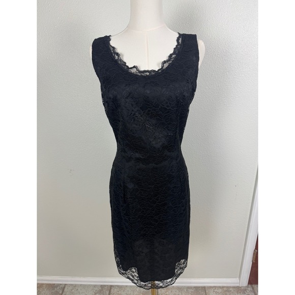 Benson & Smith Dresses & Skirts - Vintage Black Floral Lace Sheath Cocktail Dress Sleeveless Midi 90s Party USA